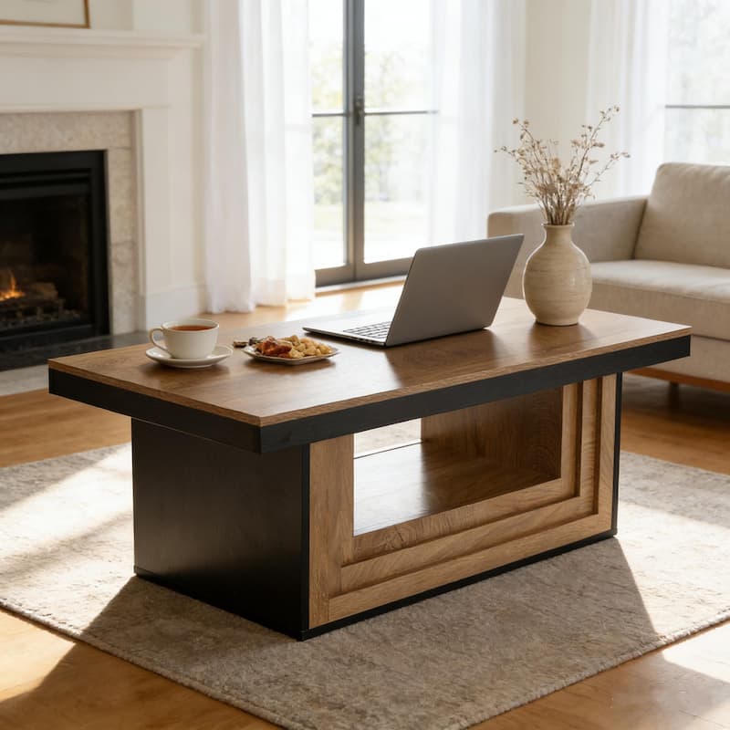 47" Retro Modern Coffee Table With Open Shelf For Living Room - Brown