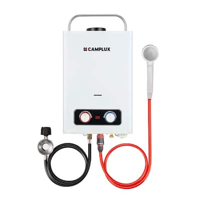 CAMPLUX 1.58 GPM Outdoor Portable Propane Tankless Water Heater with Handle, White