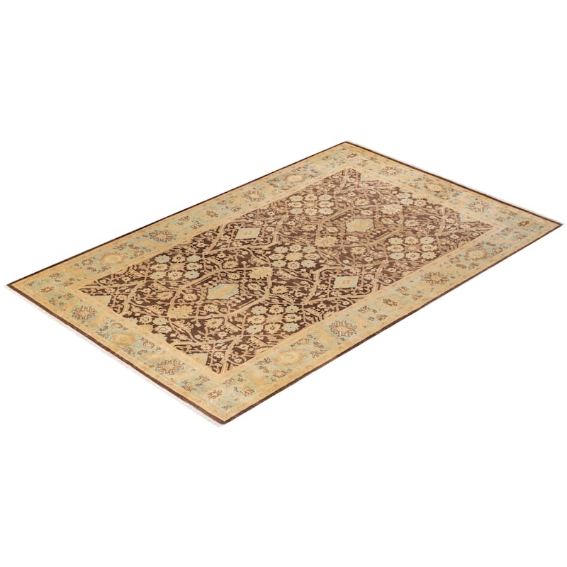 Overton Handknotted Wool Contemporary Floral Red Area Rug - 6' x 9'
