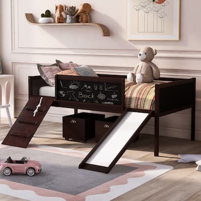 Pine Loft Bed with Climbing Frame, Rope, and Chalkboard