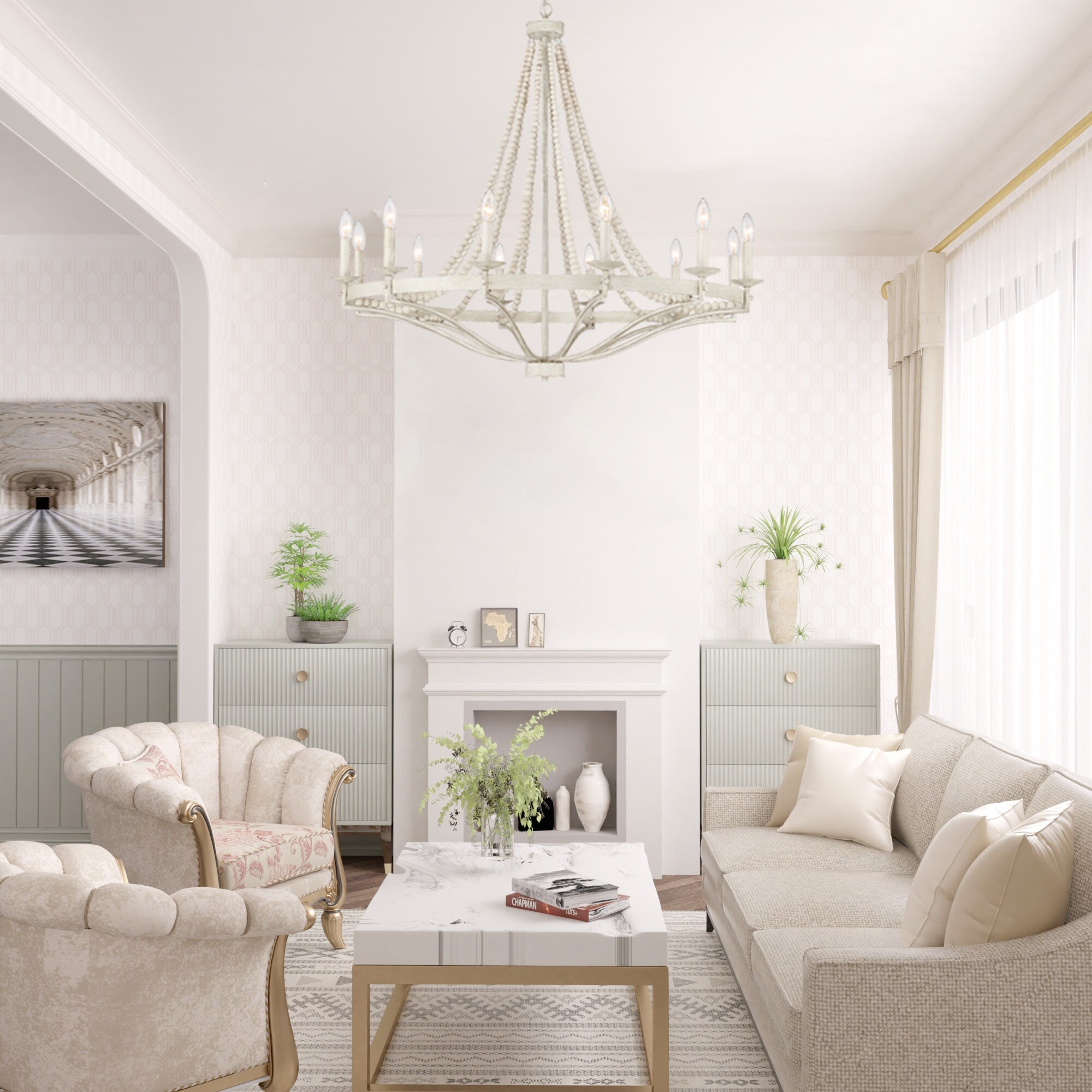 Fidenza Empire 12-light Farmhouse Coastal Beaded Chandelier-image