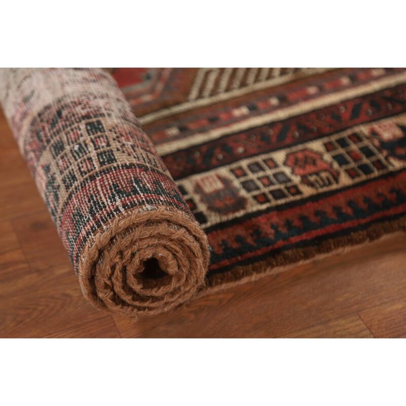 Brown Ardebil Persian Runner Rug Handmade Vintage Wool Carpet - 3'2"x 6'11"