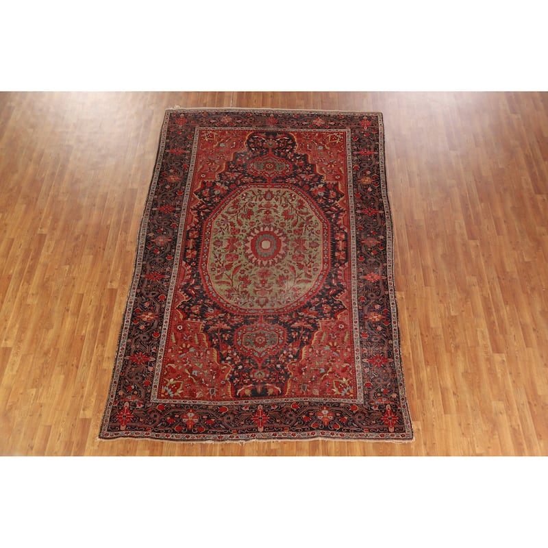 Hand Knotted Oriental 100% Wool Carpet Traditional Floral Navy Blue & Blues Sarouk Area Rug - 10' 5'' X 6' 10''