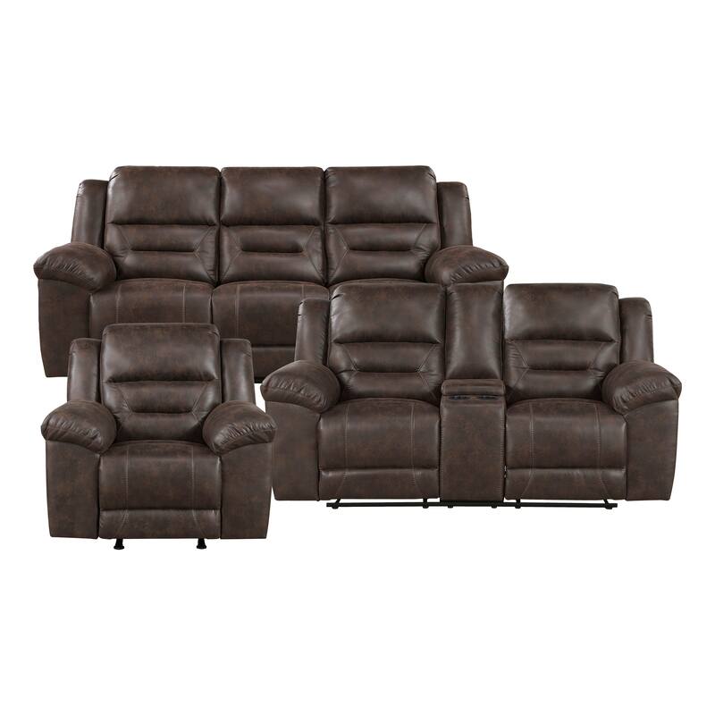 Fremont & Park Alonzo Polished Microfiber 3-Piece Manual Reclining Sofa Set - Dark Brown