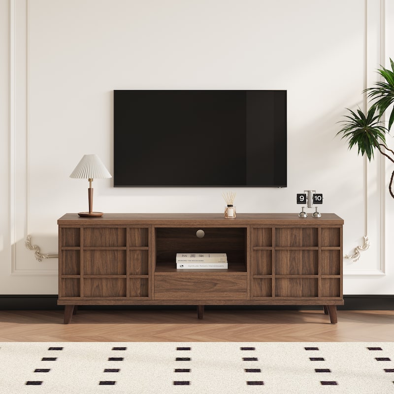 59" Mid-Century Modern Rectangular TV Stand , Wood Media Console for Living Room - Brown