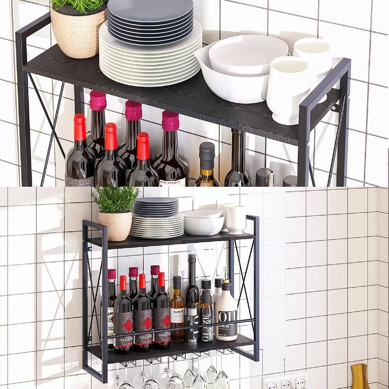 Wine Rack Wall Mounted 2 Tier Shelf - 23.6"D x 7.9"W x 20.4"H