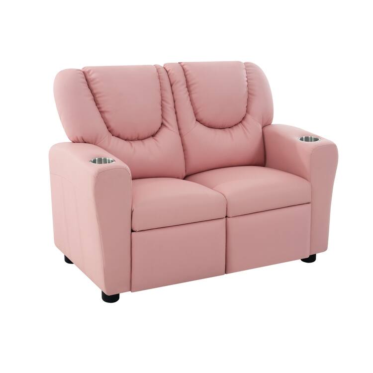 Kids Recliner Loveseat - Toddler Reclining Chair for Ages 3-5 with Cup Holders, Push-Back Recline, and Adjustable Footrest