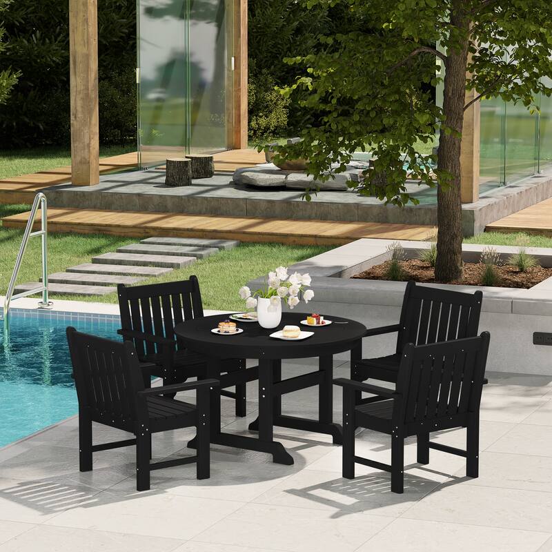 Polytrends Laguna Poly 5-Piece Outdoor Patio Round Table Garden Arm Chair Dining Set