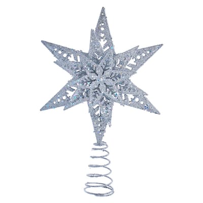 Kurt Adler 13-Inch Plastic Silver Glittered Snowflake Tree Topper