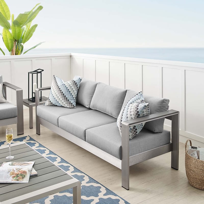 Shore Sunbrella® Fabric Aluminum Outdoor Patio Sofa - Silver Gray