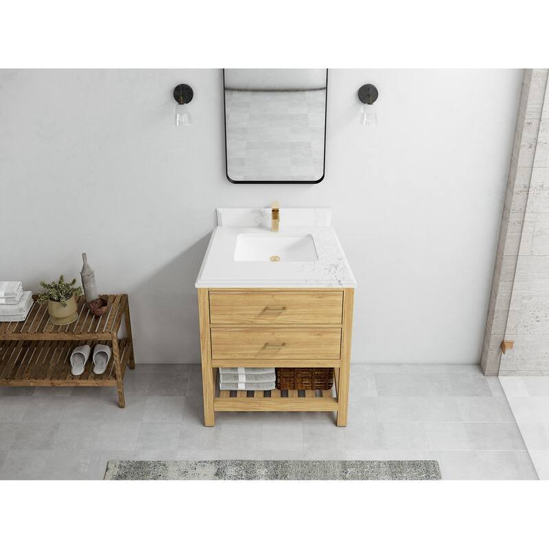 Willow Collections 30 in. W x 22 in. D Parker Solid Teak Single Sink Bathroom Vanity with Countertop