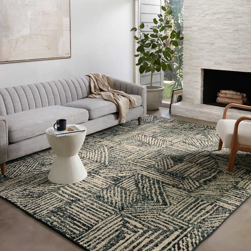 Alexander Home Bradford Modern Geometric Area Rug - 2' 3" x 4' - Midnight / Taupe - Runner/Rectangle