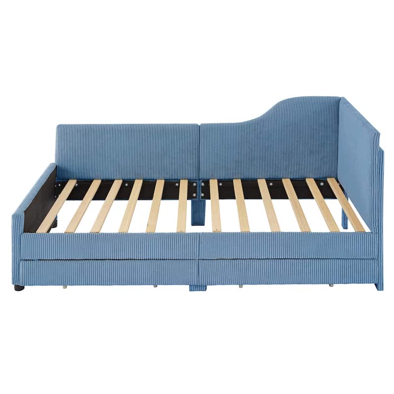 Blue Twin Size L-Shaped Daybed with Storage Drawers