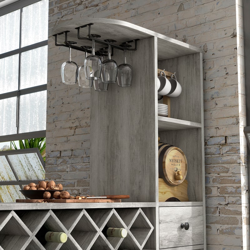 DH BASIC Transitional Vintage Grey Oak 6-Open Shelf Bar Table with Wine Storage by Denhour
