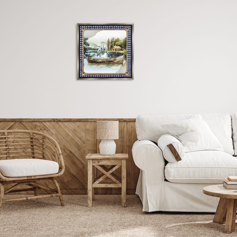 Stupell Herons on Boat with Tartan Framed Floater Canvas Wall Art Design By Nicole DeCamp