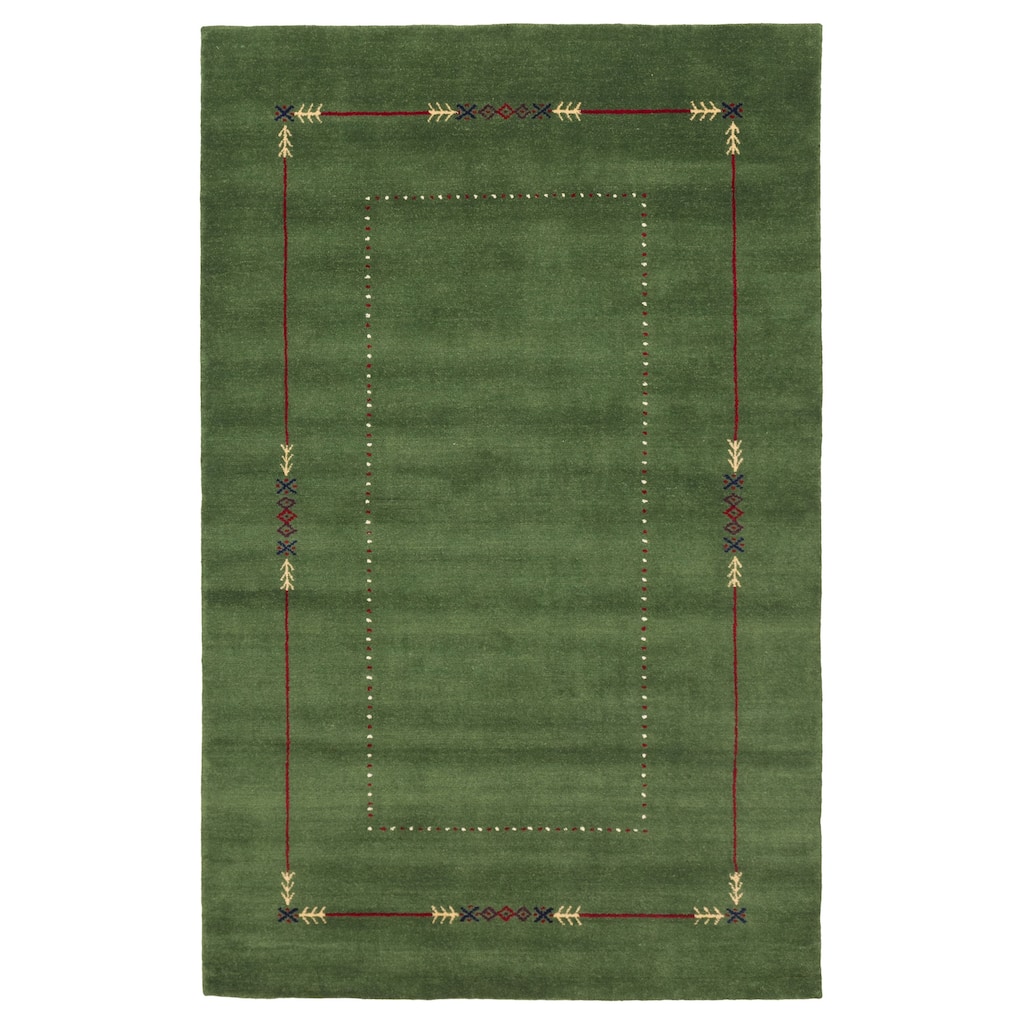 ECARPETGALLERY Hand Loomed Kashkuli Gabbeh Green Wool Rug - 4'11 x 7'9