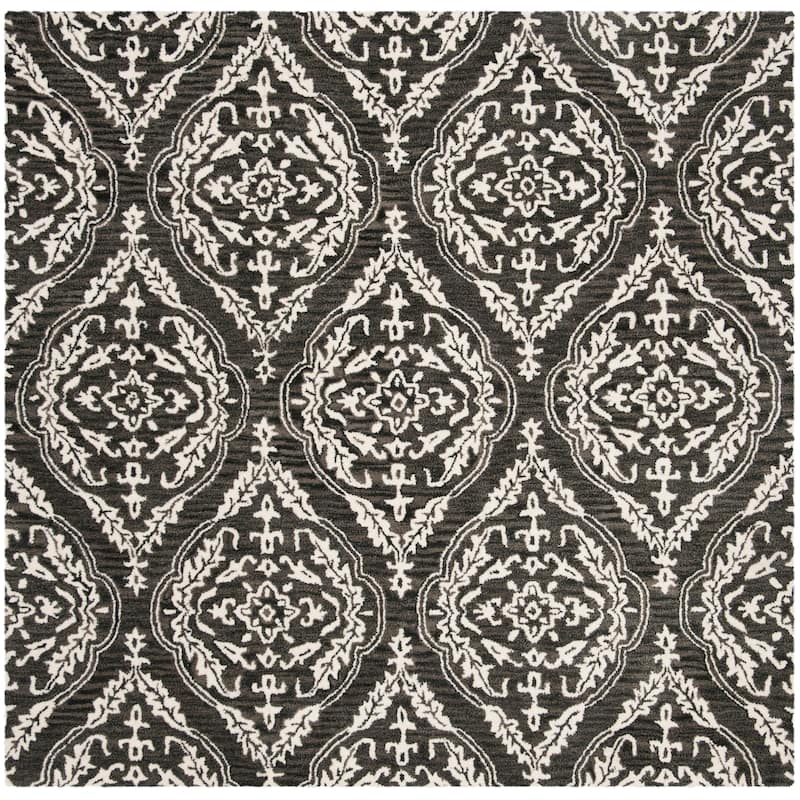 SAFAVIEH Handmade Blossom Iwona Modern Floral Wool Rug - 6' Square - Charcoal/Ivory