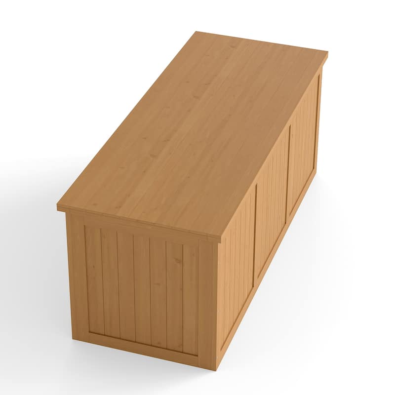 112 Gallon Outdoor Wooden Deck Box Solid Wood Storage Box Seat & Table Top for Patio Furniture Cushions, Pool Toys,Garden Tools