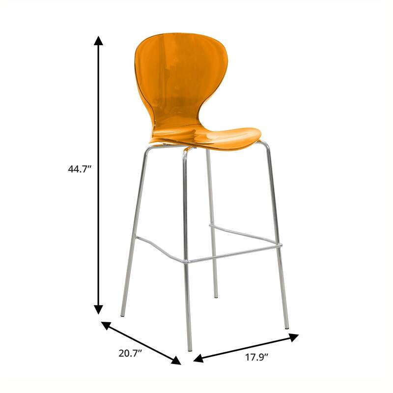30 in. Seat Height Acrylic Plastic Barstool in Chrome Steel Frame Armless with Footrest