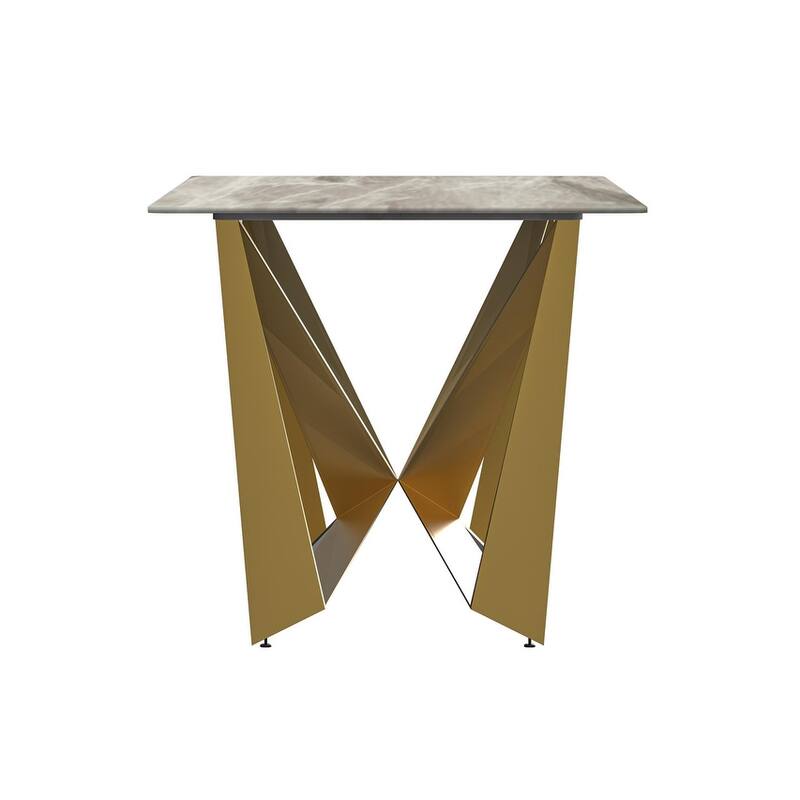 Nuvor Rectangular Sintered Stone or Glass Tabletop Dining Table with Powder-Coated Gold Steel Base for Kitchens & Dining Rooms
