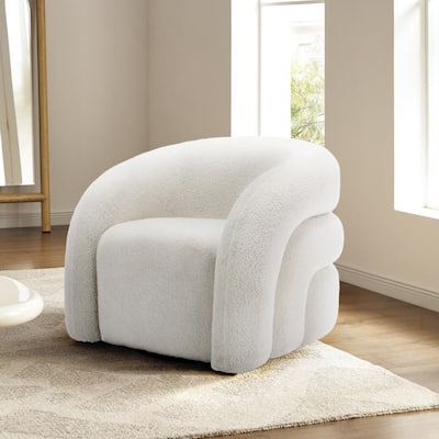 Modern Upholstered Swivel 360 degree Rotation Boucle Barrel Chair