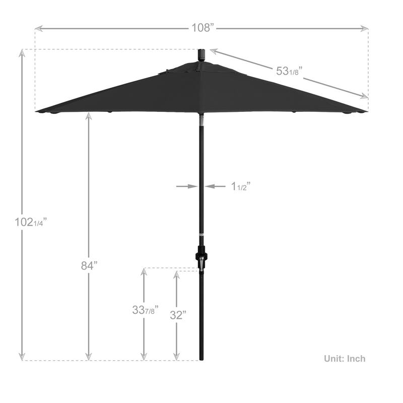 California Umbrella 9' Rd.Crank Lift, Collar Tilt, Aluminum Pole, Fiberglass Rib Patio Umbrella, Black Finish, Olefin Fabric