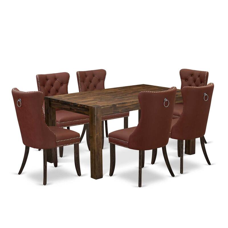 HomeStock 7-Piece Rectangle Natural Oak Finish Solid Wood Top Dining Table with 6 Parson Chairs
