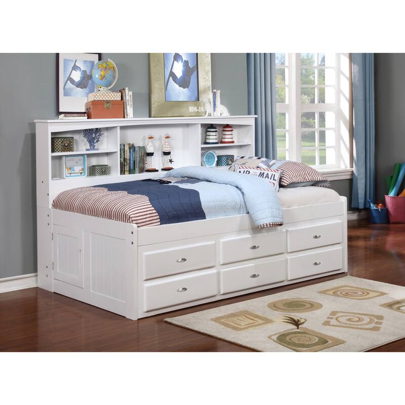Twin Bookcase Daybed with Drawers - White Daybed Frame for Kids Bedroom
