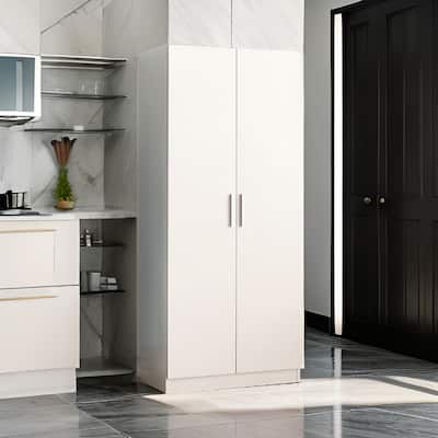 Avy Standing Closet with 2 Hanging Bar and 5 Shelves, Double Door, White