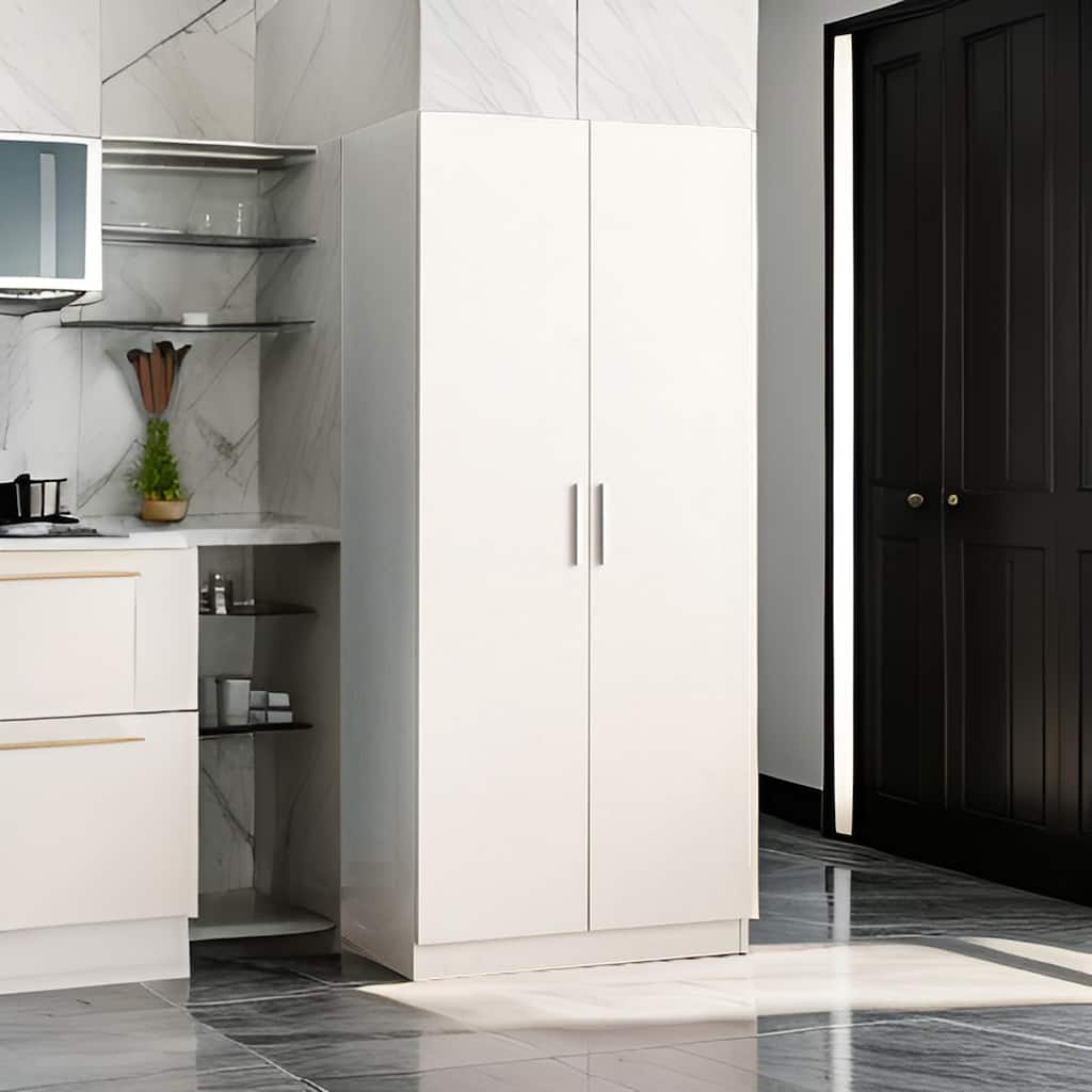 Avy Standing Closet with 2 Hanging Bar and 5 Shelves, Double Door, White