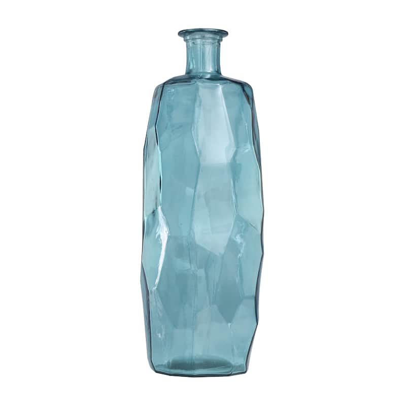 Recycled Glass Handmade Tall Spanish Bottleneck Decorative Vase - Blue, Teal, Clear - Roche River Decor
