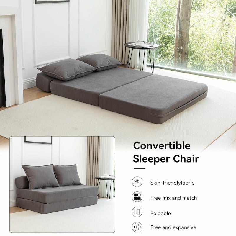 Foldable Sofa Bed Sleeper Lounge Chair with Pillow, Floor Mattress Couch with Backrest
