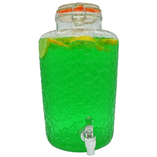 Palais Glassware Clear Glass Beverage Dispenser with Bail & Trigger Locking Lid - 2 Gallon (Island Pattern)