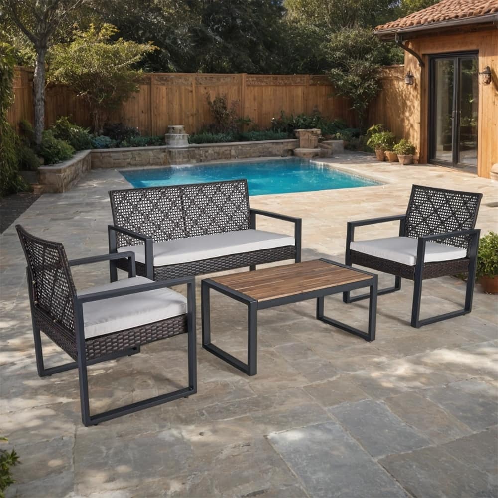 4-Piece Patio Furniture Set,Outdoor Porch Garden Backyard Furniture