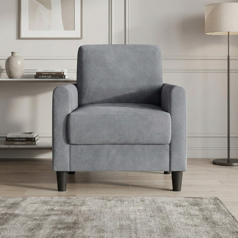 Clayfell Goliad Velvet Armchair with Pocket Spring, Soft Cushions, Clean Lines Design - Grey