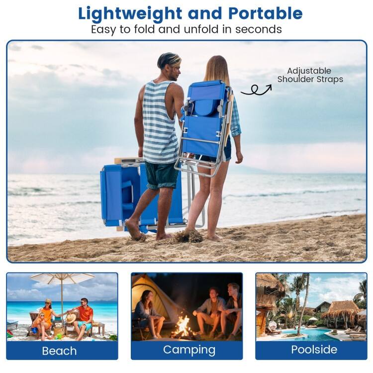 Oxford Cloth Metal Folding Beach Chair with Adjustable Recline and Face Hole - 26" x 40"-53.5" x 38.5"-30.5"