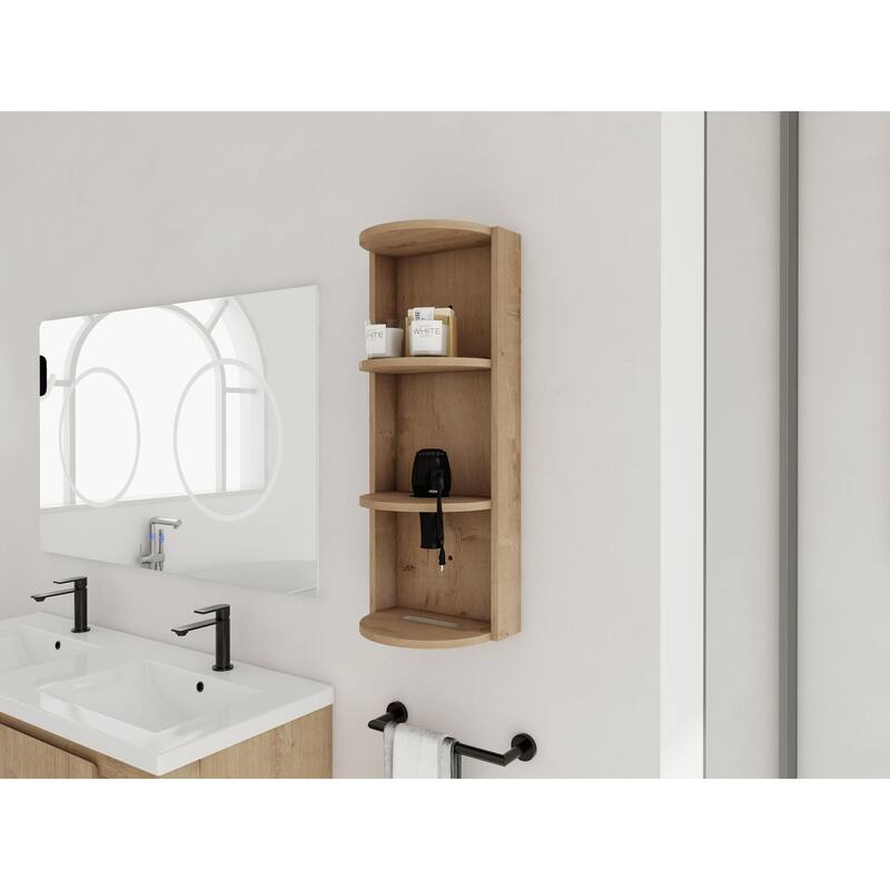 Wall Mounted Cabinet Floating Side Cabinet with Towel Shelf, Modern Storage Rack with 3 Adjustable Shelves