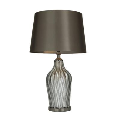 Tempered Glass Room Table Lamp with Chevron Pattern - Silver - Roche River Decor