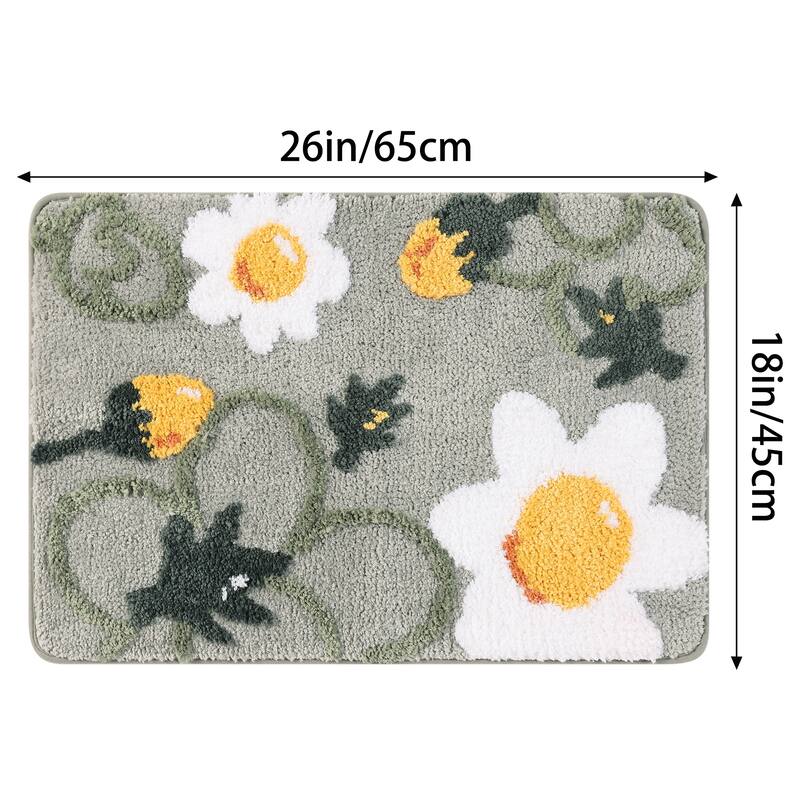 Microfiber Bathroom Rugs, Non-Slip Cute Flower Bath Mats, Soft Absorbent Plush Bath Rugs