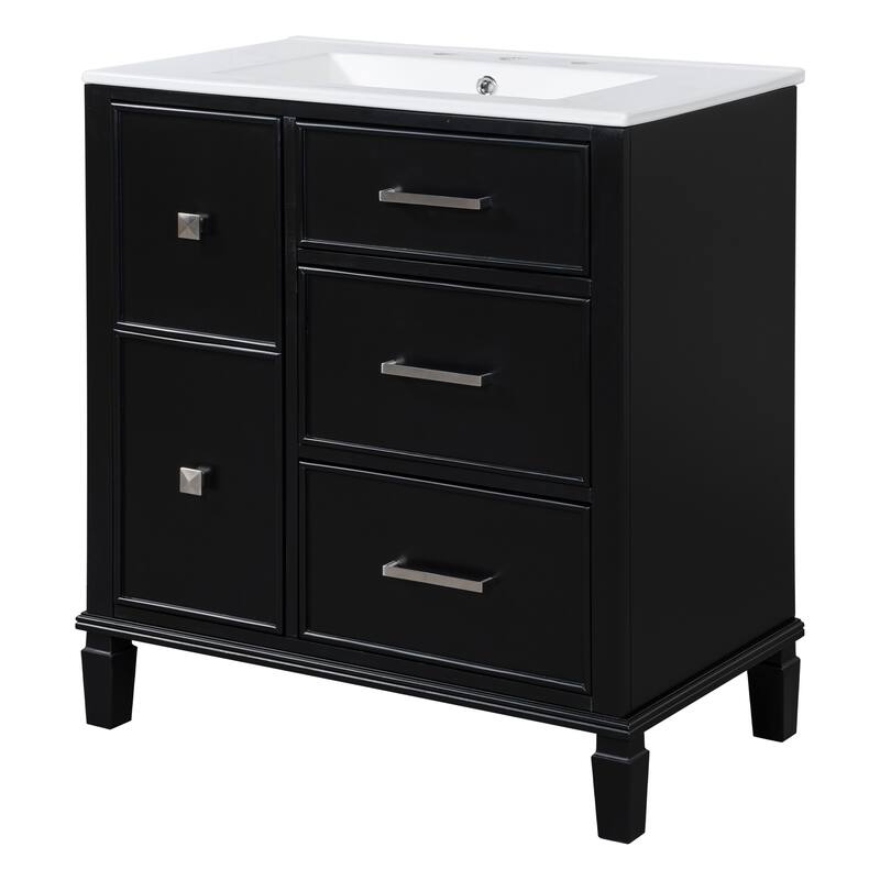 Bathroom Vanity with Ceramic Sink,Flip-Out Drawer Design