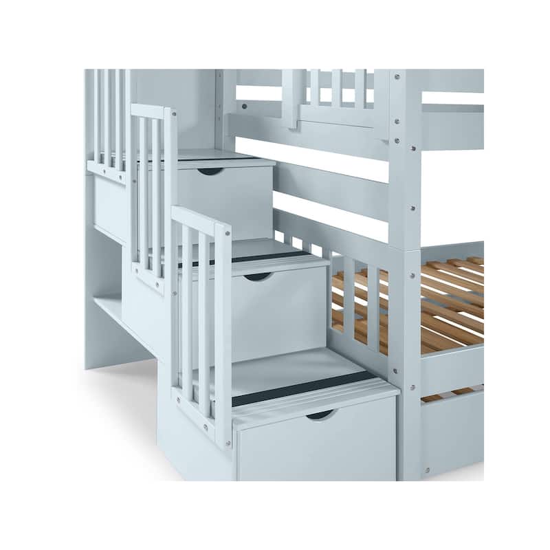 Taylor & Olive Trillium Twin over Twin Stairway Bunk Bed, 2 Drawers