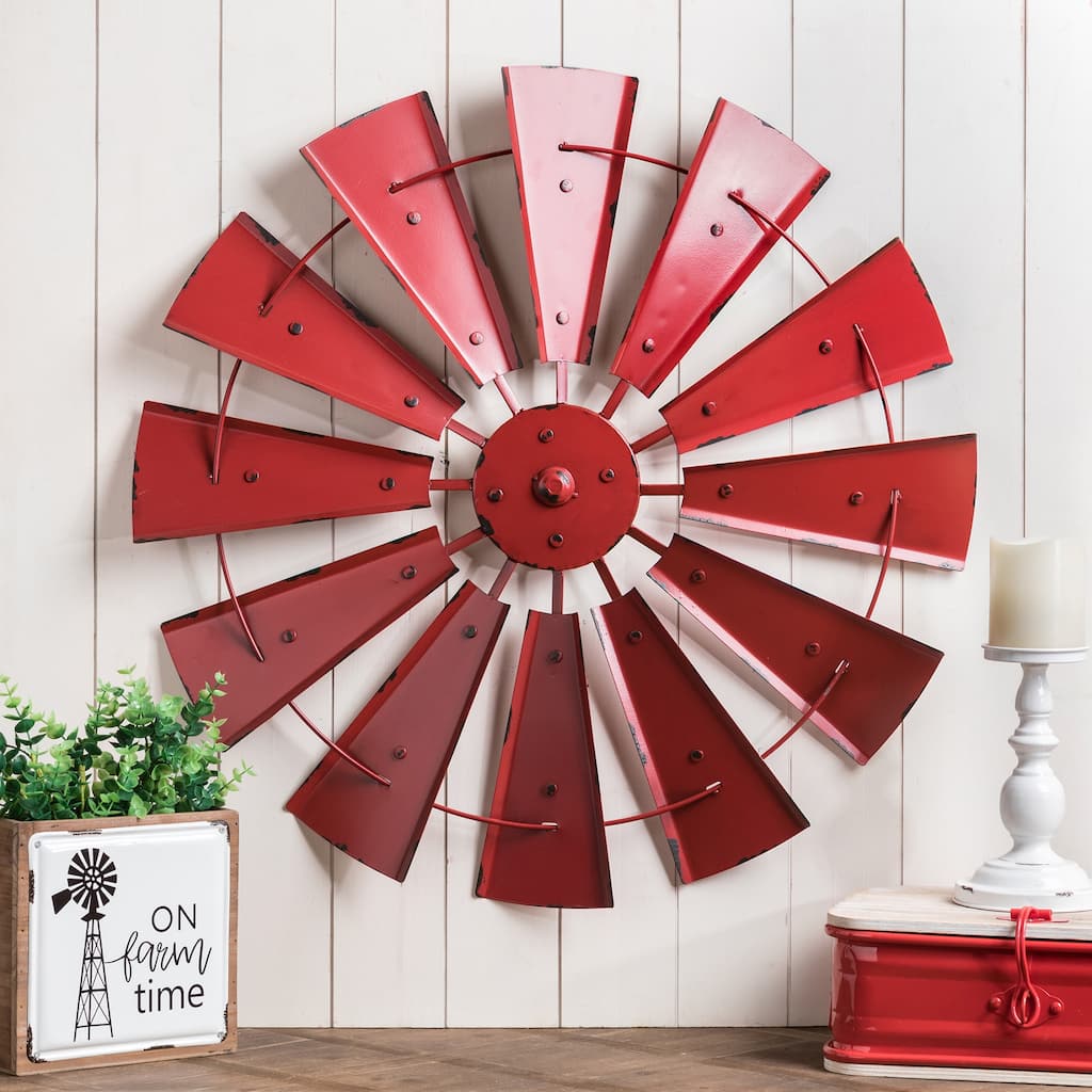 Glitzhome 28.5"D Oversized Farmhouse Metal Wind Spinner Wall Decor