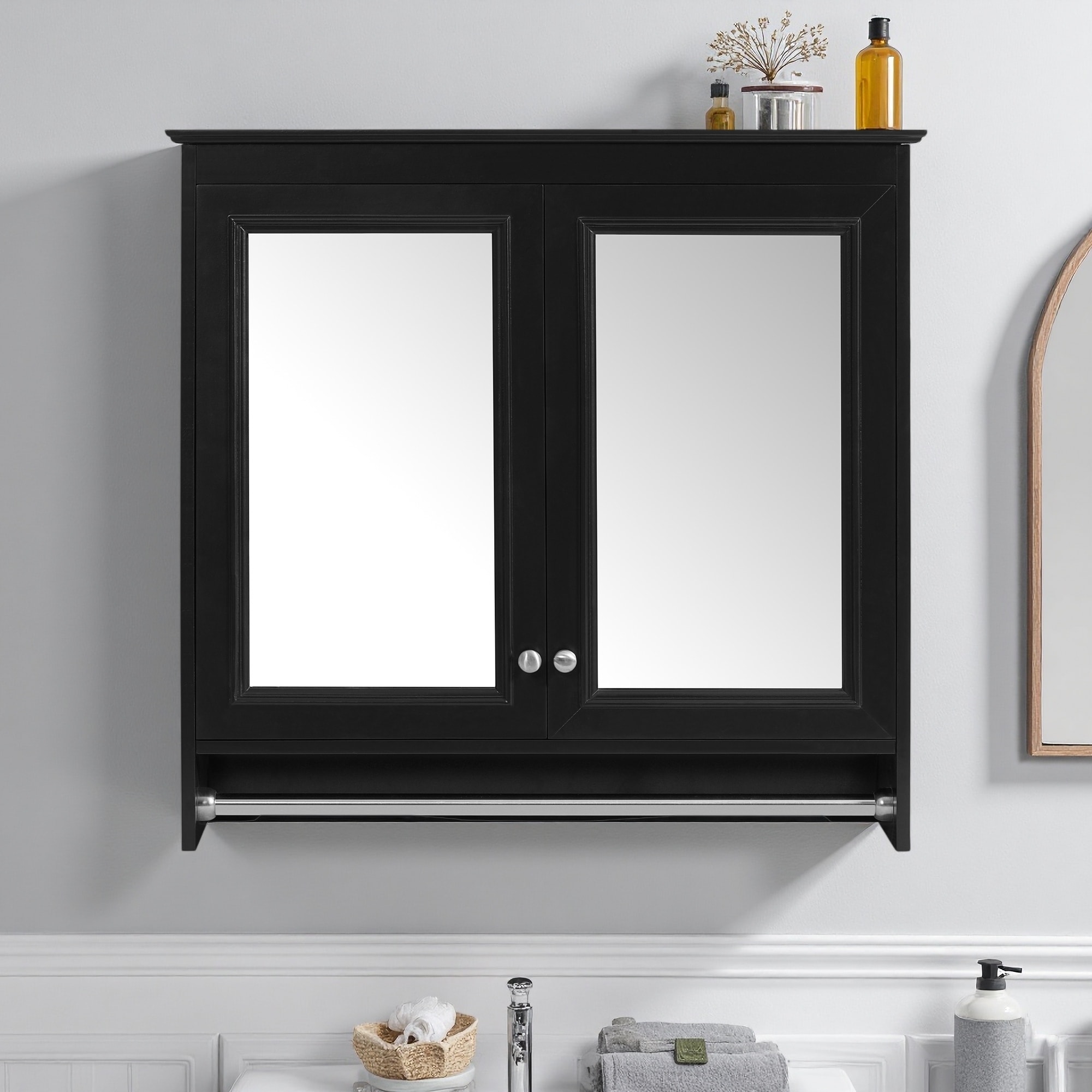 30" Wall-Mounted 3-in-1 Mirror Cabinet with Adjustable Shelves & Soft-Close Doors, High-Definition Mirror with Storage