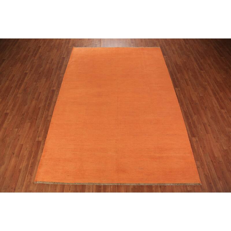 Orange Gabbeh Modern Area Rug Hand-Knotted Solid Wool Carpet - 6'8" x 9'7"