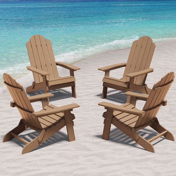slide 2 of 16, WINSOON All Weather HIPS Outdoor Folding Adirondack Chairs Outdoor Chairs Set of 4 Teak