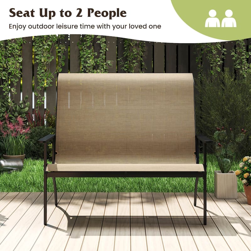 Costway 2-Person Patio Garden Bench with High Back and Armrests 880