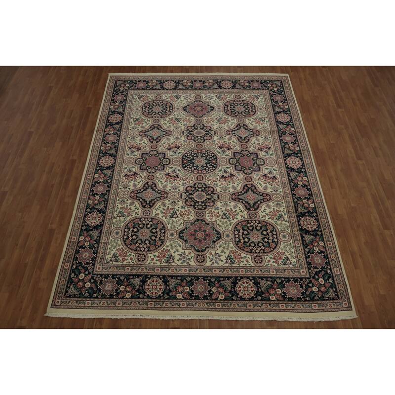 Hand Knotted Oriental 100% Wool Carpet Traditional Floral Beige & Ivories Aubusson Area Rug - 12' 3'' X 9' 1''