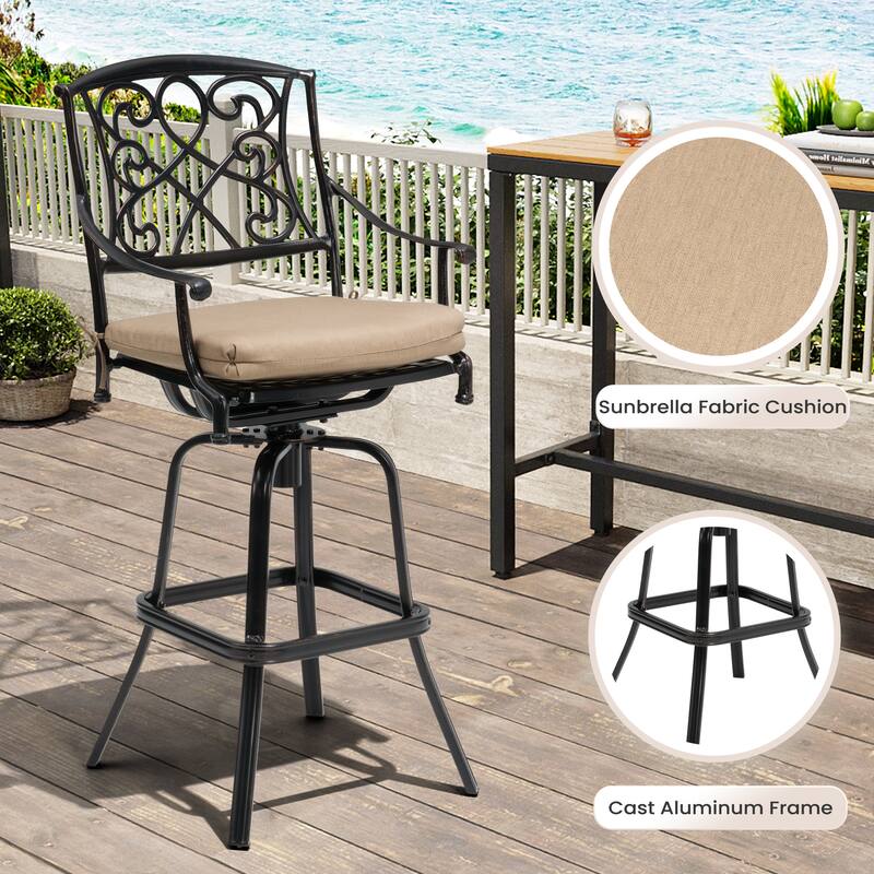 Outdoor Patio Aluminum Swivel Bar Stool with Sunbrella Cushion