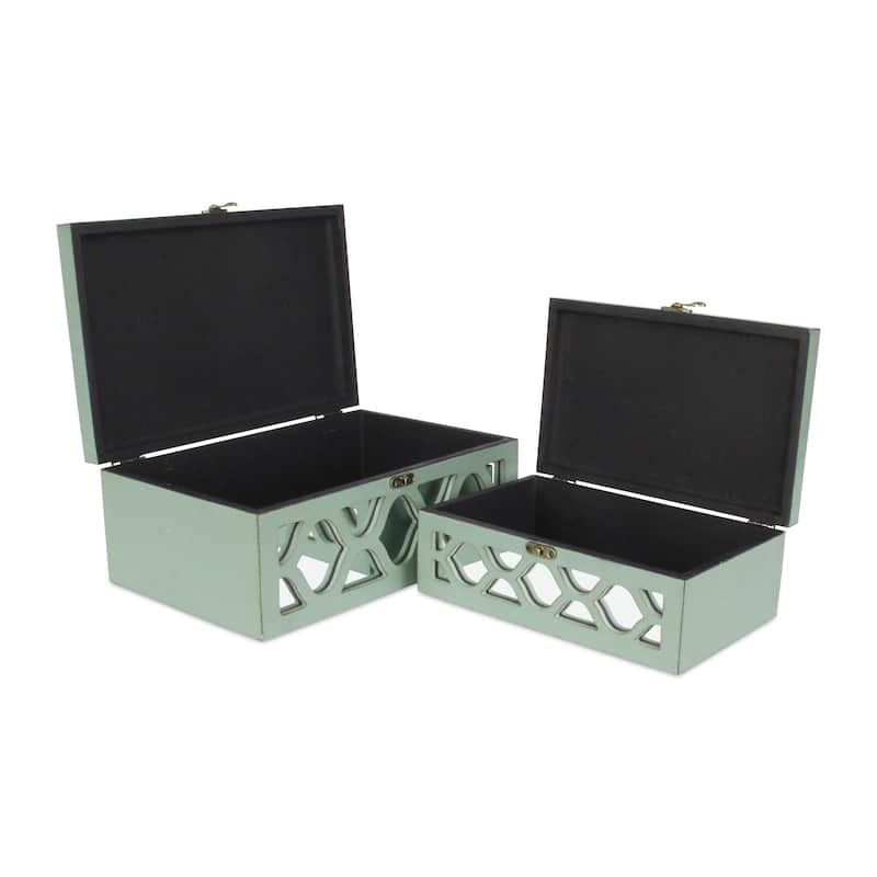 Blue Wood Moroccan Style Mirrored Storage Box (Set of 2)