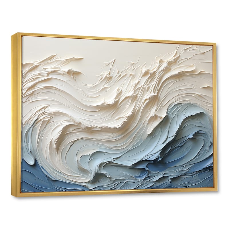 Designart "White And Blue Wave Papercut Style " Coastal Waves Framed Wall Decor